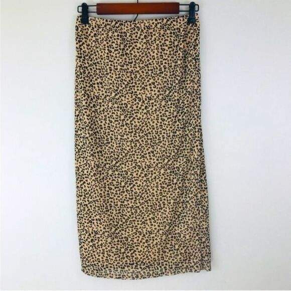 AFRM Leopard Animal Print Mesh Knee Length Skirt Size Small - Picture 4 of 14